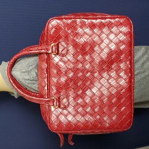 Estee Lauder Red Burgundy Make up Cosmetic bag/Computer Case Train Travel Case